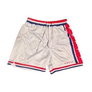 KINETIC Men's Basketball Shorts White Red Blue Stars Size Medium